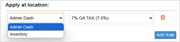 Image showing the Apply at Location area of the Accounting Settings page of the Bottle POS Admin.