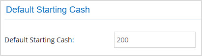 Image showing the Default Starting Cash area of the Accounting Settings page of the Bottle POS Admin.