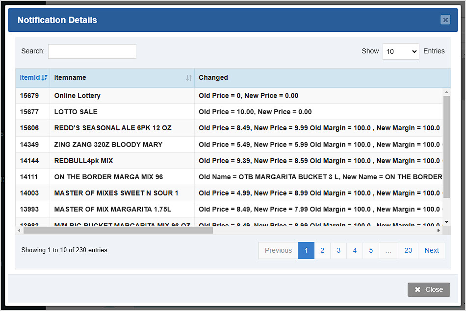 Image showing the Notification Details image of the Assistant page of the BottlePOS system.