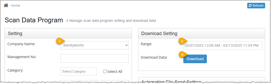 Image showing how to export a file to send to Bandyworks from the Bottle POS Admin app.