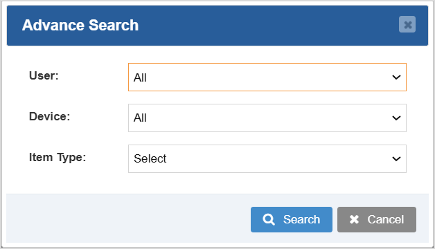 By clicking on the Advance Search button on the Summary Report page of the Bottle POS Admin, the Advance Search window will pop up, displayed here.
