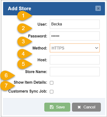 Image displaying the Add Store window of the Bottle POS Admin appâs Stores settings page.