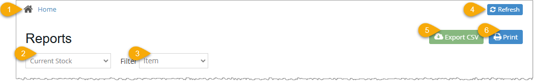 Image showing upper area of the Current Stock report.