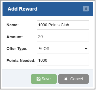 Image showing the Add Reward window of the Bottle POS Admin app with major functions highlighted.