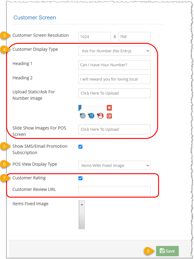 Setup options for your Customer-Facing Bottle POS Screen on the POS Settings page of the Admin.