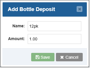 Image showing the Add Bottle Deposit window in the Bottle POS Admin app.