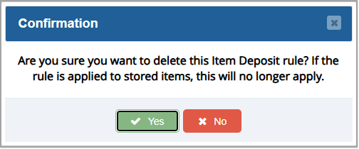Image showing the confirmation required when deleting a Bottle Deposit rule in the Bottle POS Admin app.