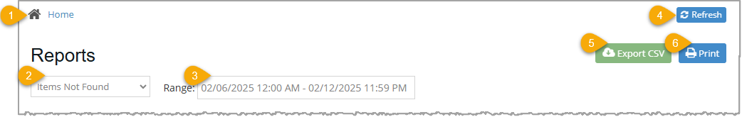 Image showing upper area of the Items Not Found report in the Bottle POS Admin App.