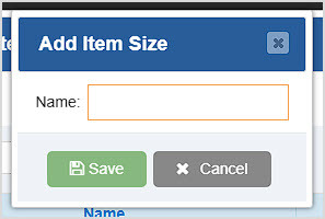 Image showing the Add Item Size window of the Bottle POS Admin.