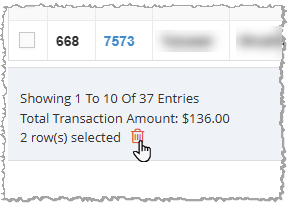 Image showing the Delete option when multiple rows are selected for deletion in the POS Sales Manager of the Bottle POS Admin app.