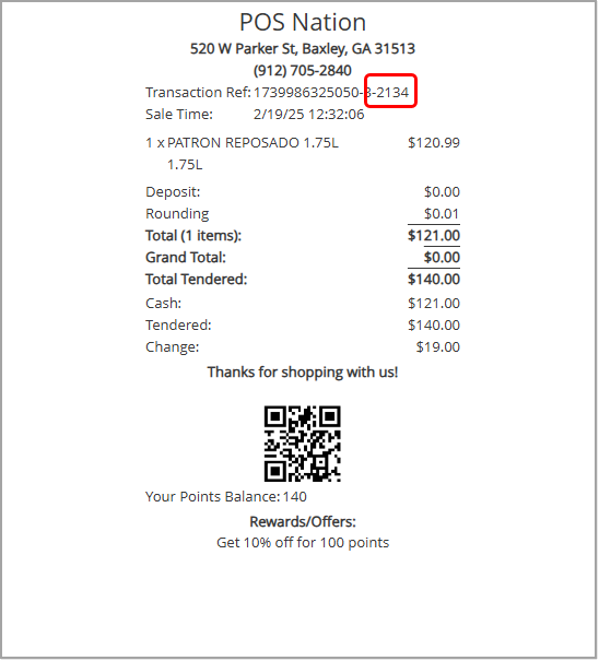 Image showing an example of a Bottle POS customer receipt.