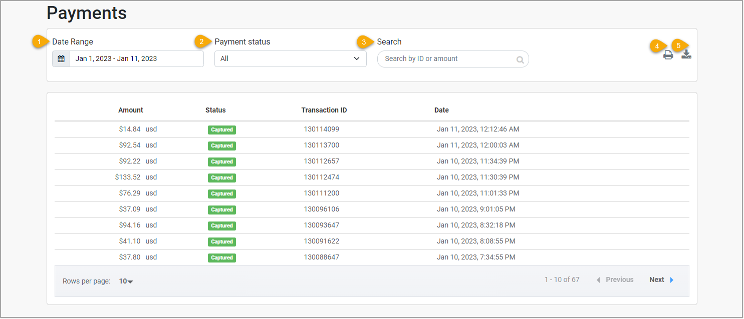 Image showing the BottlePOS Payments Portal and how to use the different areas to view specific information.