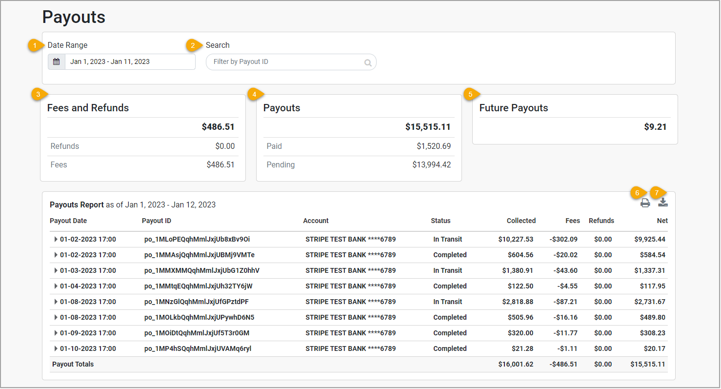 Image showing where to view your expected payouts in the Bottle POS Payment Portal.