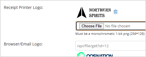 Image showing the POS Settings window after selecting an image for your receipts and how to save your changes.