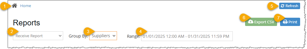 Image showing upper area of the Receive Report of the Bottle POS Admin app.