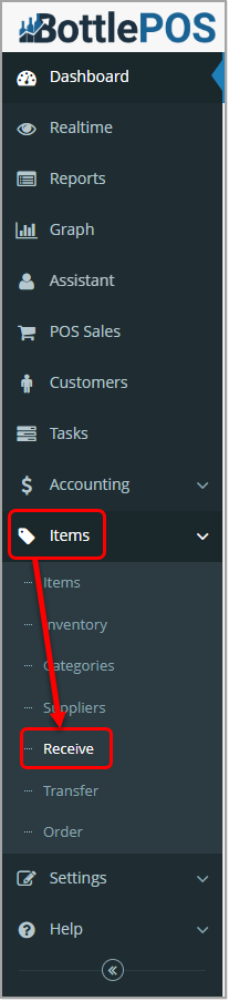Image showing how to access the area of your Bottle POS Admin app to receive an invoice.