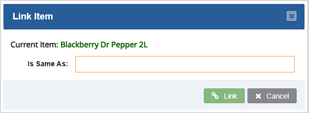 Image showing the Link Item window of the Receive Items area of the Bottle POS.