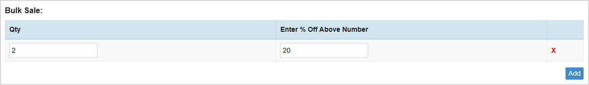 Image showing the Discount Table of the Add Promotion window of the Bottle POS Admin.