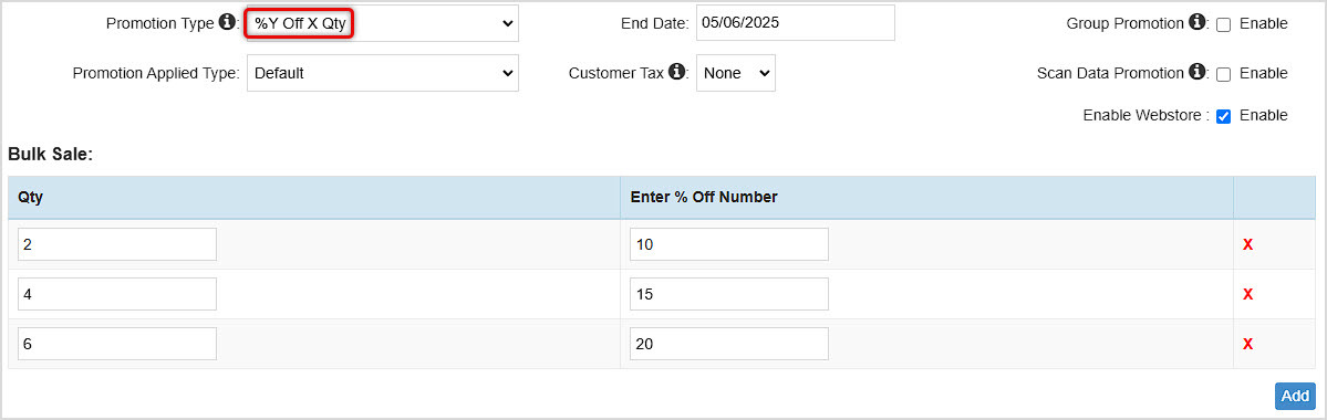 Image showing the Add Promotion window of the Bottle POS Admin with the Promotion Type highlighted.