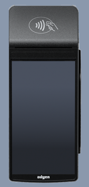 Image of the Adyen S1F2 card processing terminal.