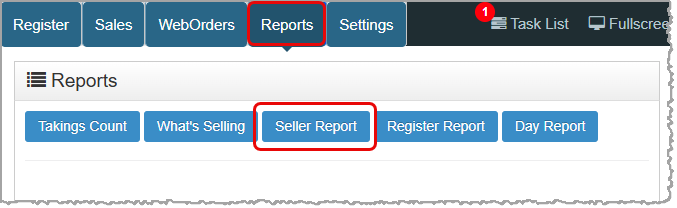 Image showing how to access the Seller Report in the Bottle POS Register app.