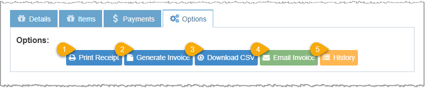 Image highlighting the key features of the Options tab of the Transaction Details window from the POS Sales Manager of the Bottle POS Admin app.