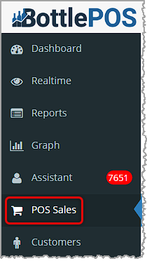 Image of the Bottle POS Admin menu highlighting the POS Sales area, where users can access all system transactions.