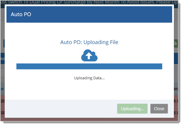 Image showing the file upload window for Auto PO in the Bottle POS system.
