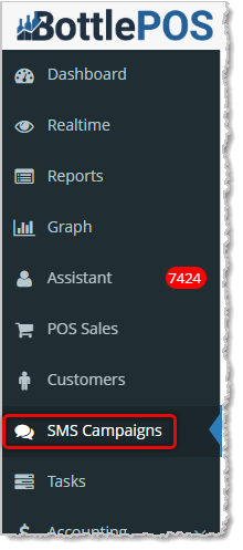 Image showing the SMS Campaigns area of the Bottle POS Admin app's main menu.