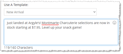 Image showing the message editor for the SMS Campaigns page of the Bottle POS system admin.
