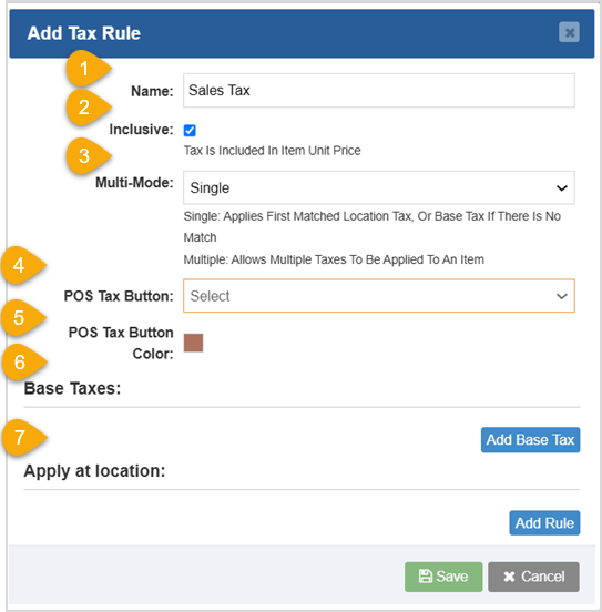 Image displaying the Add Tax Rule window.