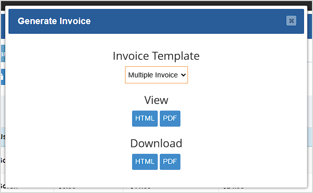 Image showing the Generate Invoice window of the BottlePOS system.