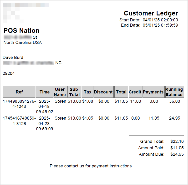 Image showing the Invoice printout from the BottlePOS system.