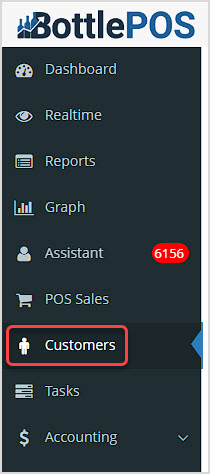 Image showing the Customers area of the Bottle POS Admin app's main menu.