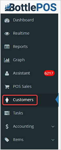 Image showing the Customers area of the BottlePOS system Admin's main menu.