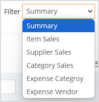 Image showing the view filter of the Compare Period report of the BottlePOS system.