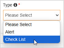 Image showing the Bottle POS Tasklist Type selection with the Checklist type highlighted.