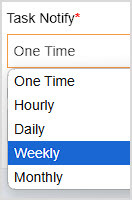 Image showing the Task Notify setting of the Bottle POS Tasklist setup with the Weekly option highlighted.