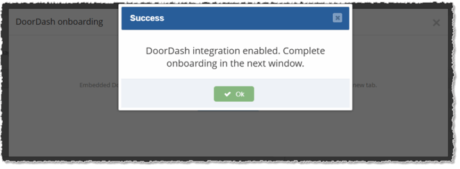 Image showing confirmation that the DoorDash integration has been enabled for a store in the Bottle POS system.