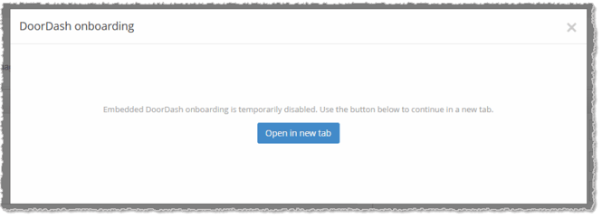 Image of a window allowing the user to proceed with setup of the DoorDash integration in the Bottle POS system.