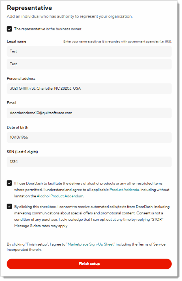Image showing the representative step of DoorDash account creation.