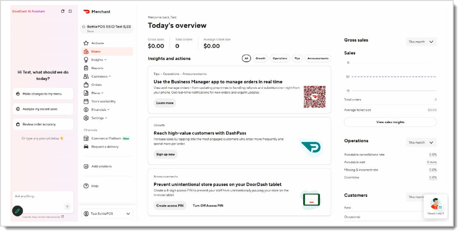 Image of the integrated DoorDash Merchant Portal.