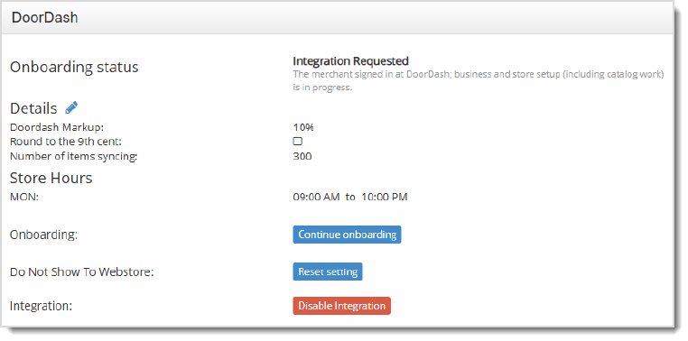 Image showing the DoorDash integration page in the Bottle POS system settings.