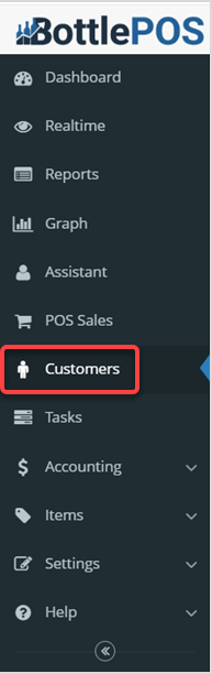 Image displaying the Customers tab in the Bottle POS Admin main menu.