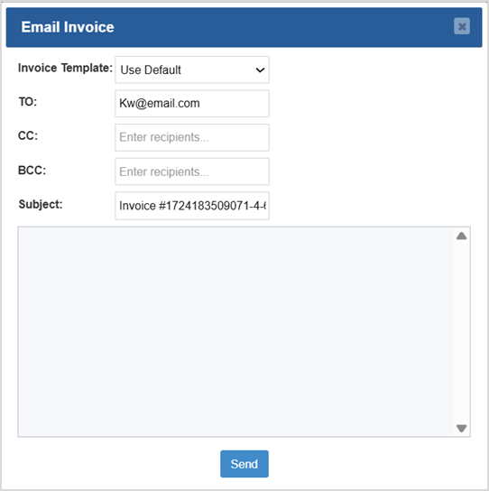 Image displaying the Email Invoice window of the Bottle POS Admin.