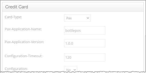 Image showing the Credit Card section of the General Settings page of the Bottle POS Admin.