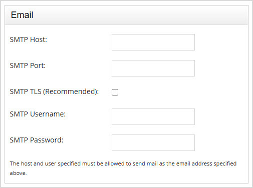 Image showing the Email section of the General Settings page of the Bottle POS Admin.