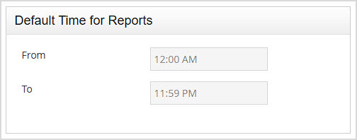 Image showing the Default Time for Reports section of the General Settings page of the Bottle POS Admin.