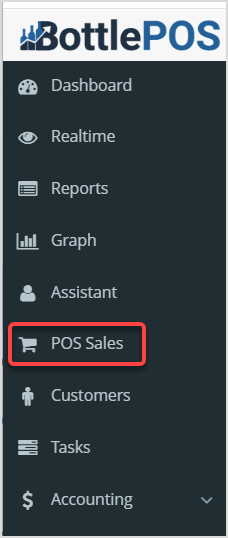 Image displaying the back office Admin main menu highlighting the POS Sales area.