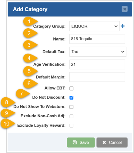 Image displaying the Add Category window of the Bottle POS Admin app.